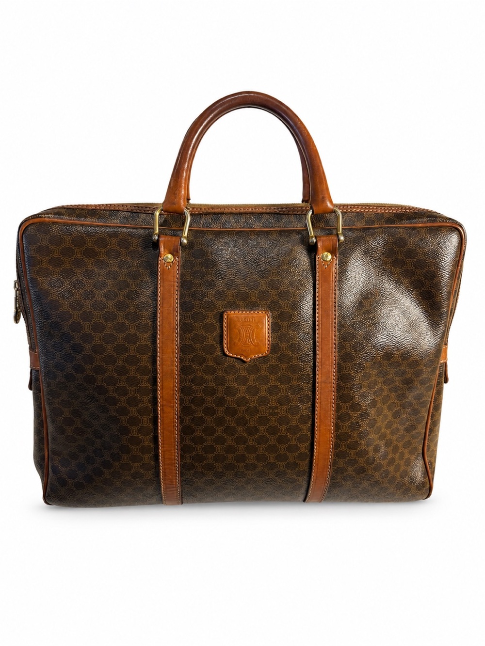 Vintage CELINE Macadam Monogram Briefcase Brown Leather Business Document Bag